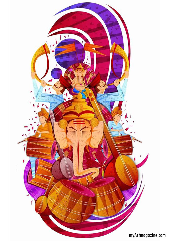 digital art painting indian god ganesh by prashant sable