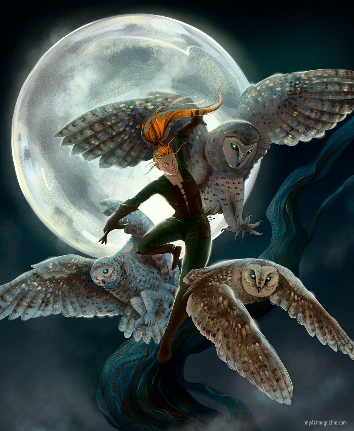 digital art surreal owls moon by pavla masliy
