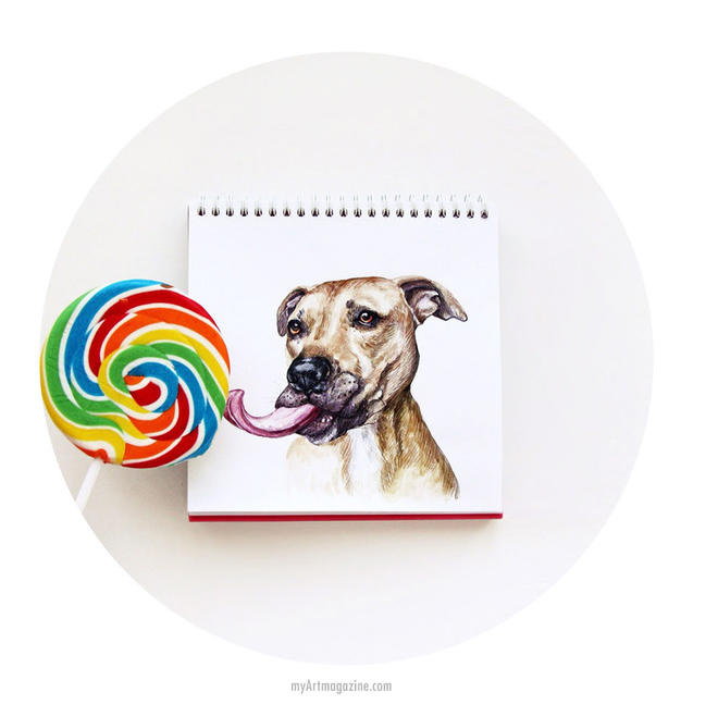 funny drawing dog lollipop lick by valeria susik