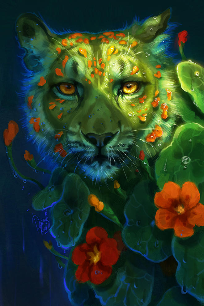 Digital art tiger green by tamberella