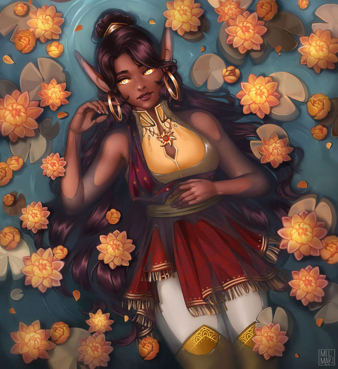 Digital painting black girl princess lotus by milmari