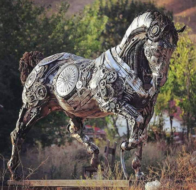 scrap metal sculpture horse by cem ozkan