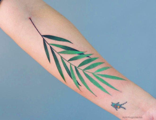 color tattoo art leaf design