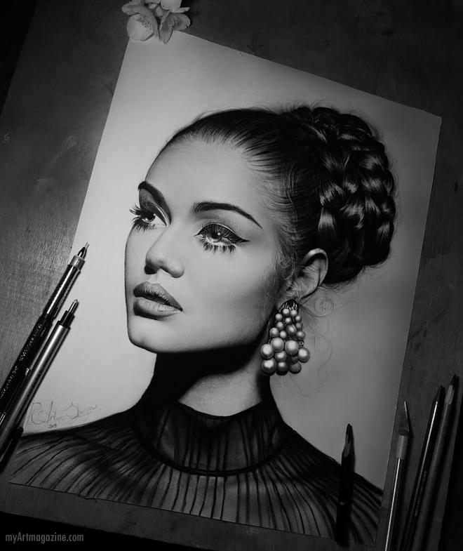 realistic pencil drawing woman portrait by artem shiyan