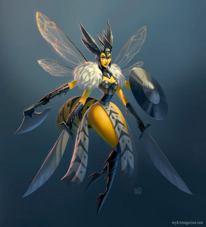 digital art painting insect warrior bee by sarahlisahleb
