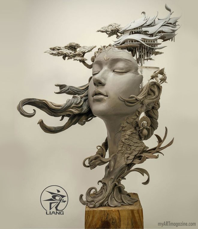 clay sculpture fantasy woman by yuanxing liang