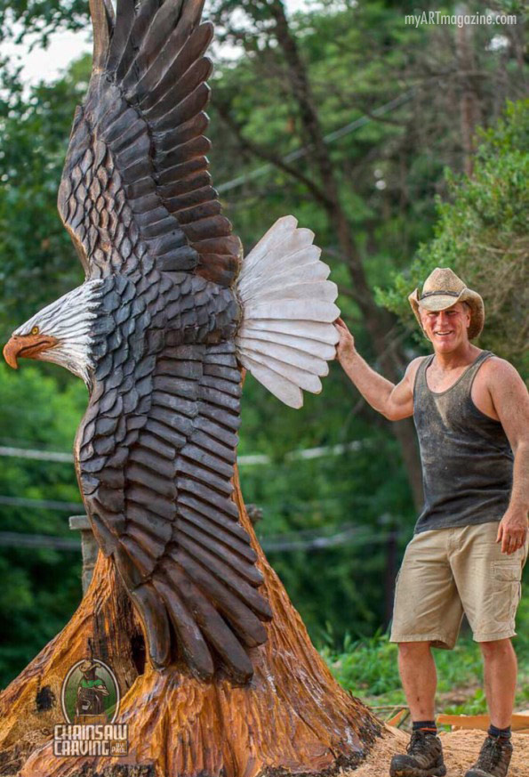 wood carving sculpture eagle by paul waclo