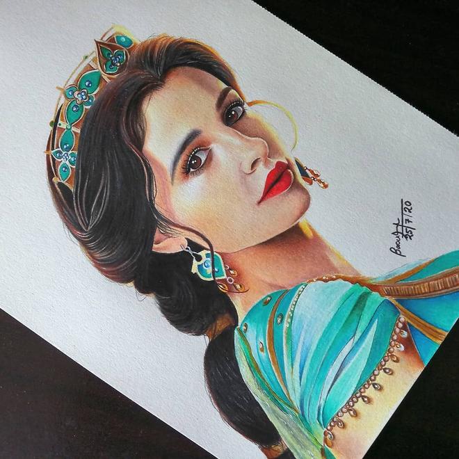 color pencil portrait drawing jasmine by basudha roy