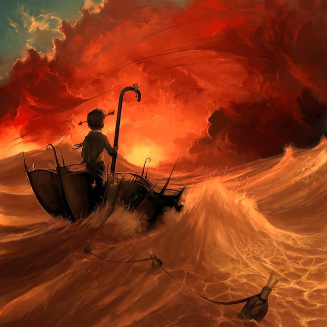 Digital artwork storm sea boat by cyril rolando