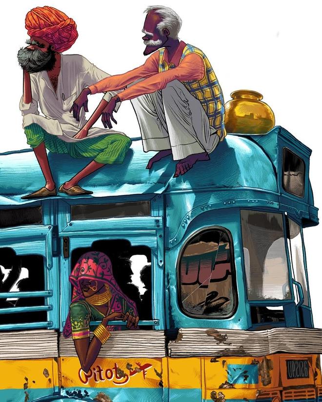 digital illustration indian travellers hues by samyak prajapati