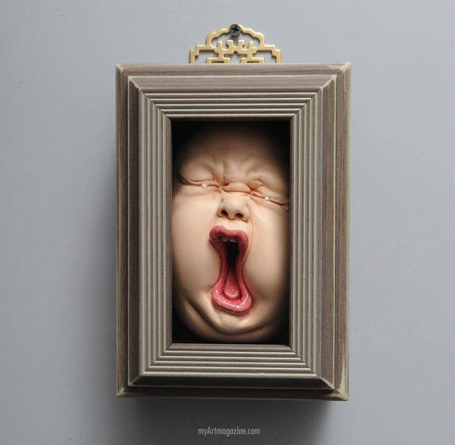 newborn baby crying sculpture art idea