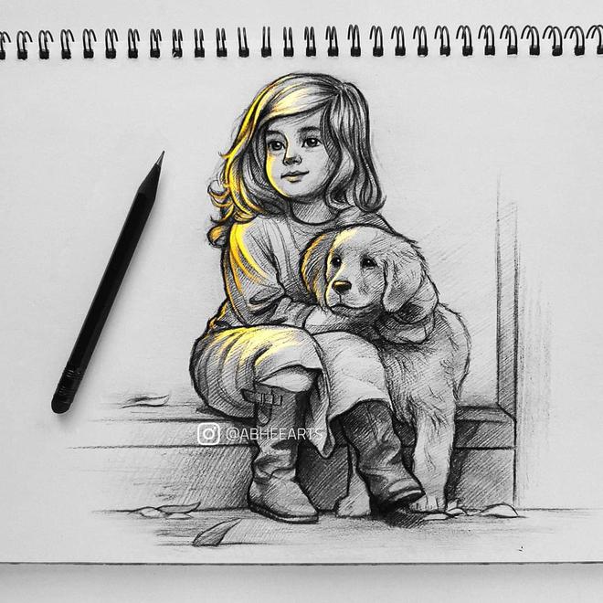 pencil drawing best friends kid by abhee arts