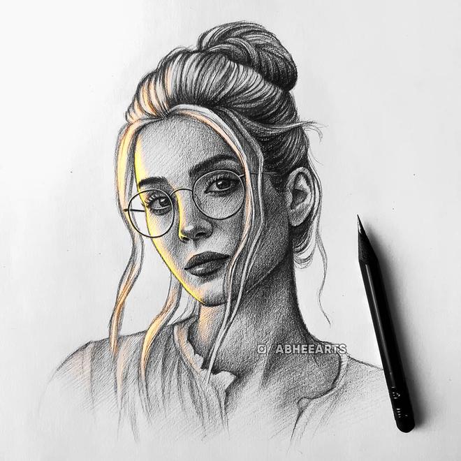 pencil drawing woman portrait by abheearts