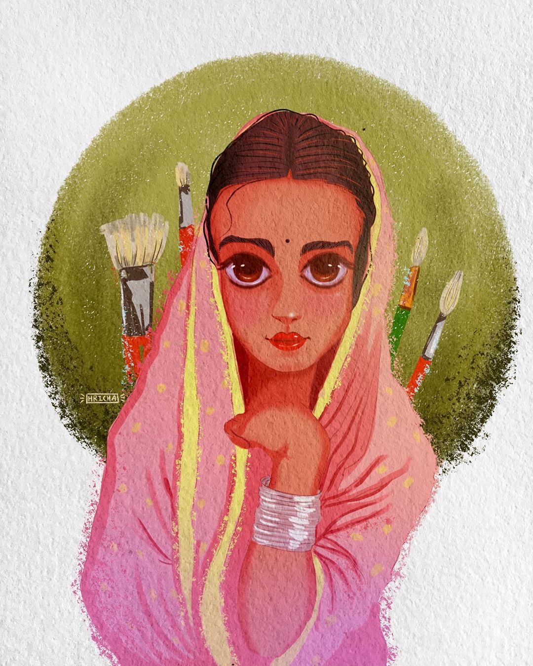watercolor painting indian woman artist by hricha nilawar